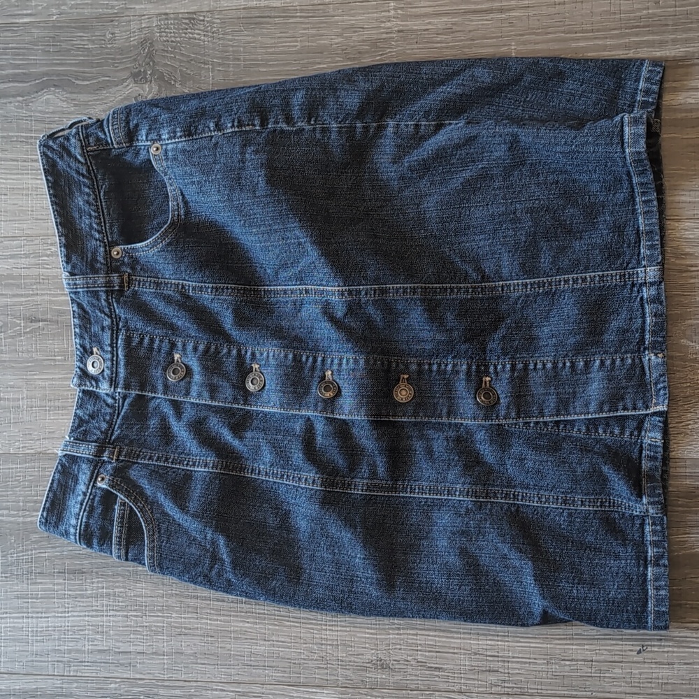 Talbots Petites Stretch Denim Button Up Mini Skirt Size 4P Dark Wash